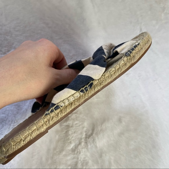 J. Crew Blue Tan Striped Cloth Summer Sandal Slide On Shoe - Picture 3 of 5